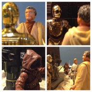 OWEN: "What I really need is a droid that understands the binary language of moisture evaporators." THREEPIO: "Vaporators! Sir,  my first job was programming binary load lifter... very similar to your vaporators." OWEN: "Do you speak Bocce?" THREEPIO: "Of course I can, sir. It's like a second language for me.." OWEN: "All right shut up! (turning to Jawa) I'll take this one." The Jawa speaks to his crew, excited about his sale. OWEN: "Luke!" The young man walks towards his Uncle.  #starwars #anhwt #starwarstoycrew #jbscrew #blackdeathcrew #starwarstoypix #toyshelf 
